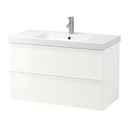 Wash-stand with 2 drawers, high-gloss white/Dalskär tap, 103x49x64 cm