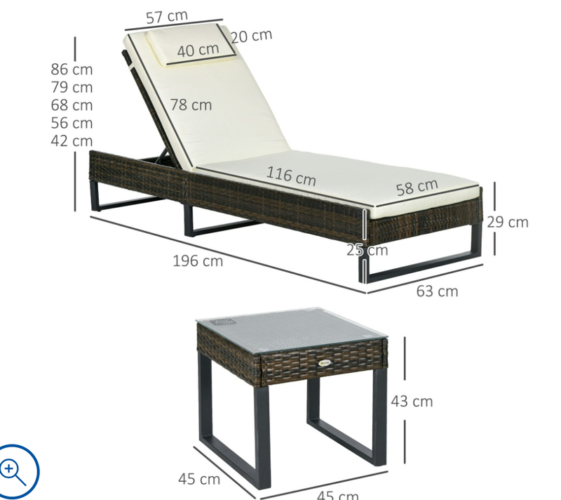 Outsunny Rattan Sun Lounger Set w/ Cushions, 5-Level Chaise Lounge Chairs Brown