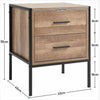 Metal Frame Wood Industrial Bedside Table with 2 Drawers