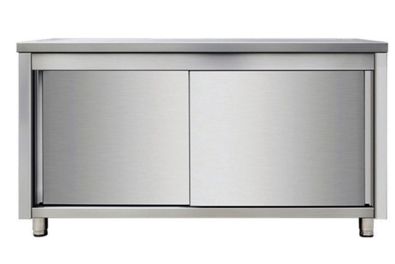 Commercial Worktop Floor Cupboard Sliding doors : Stainless steel
