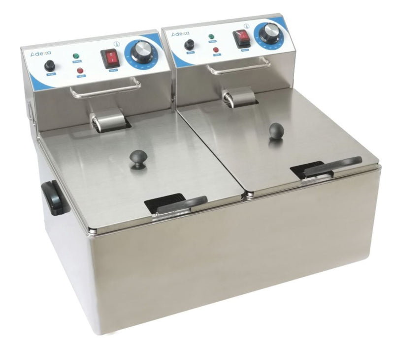 Commercial Double Deep Fat Fryer 12 + 12 litres 2x3kW Countertop