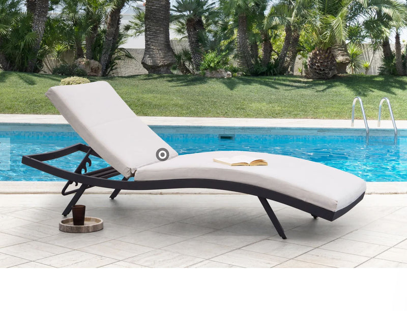 AMELIA Luxury Sun Lounger with Cushion : Reclining Metal Light Beige