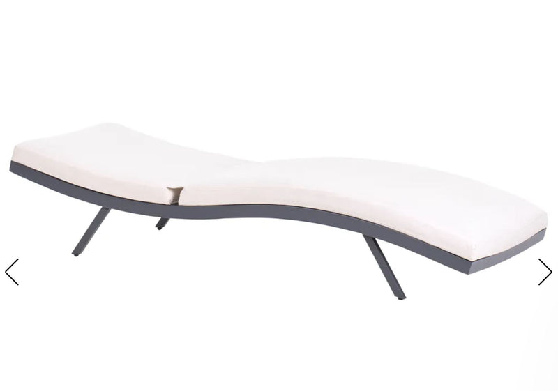 AMELIA Luxury Sun Lounger with Cushion : Reclining Metal Light Beige