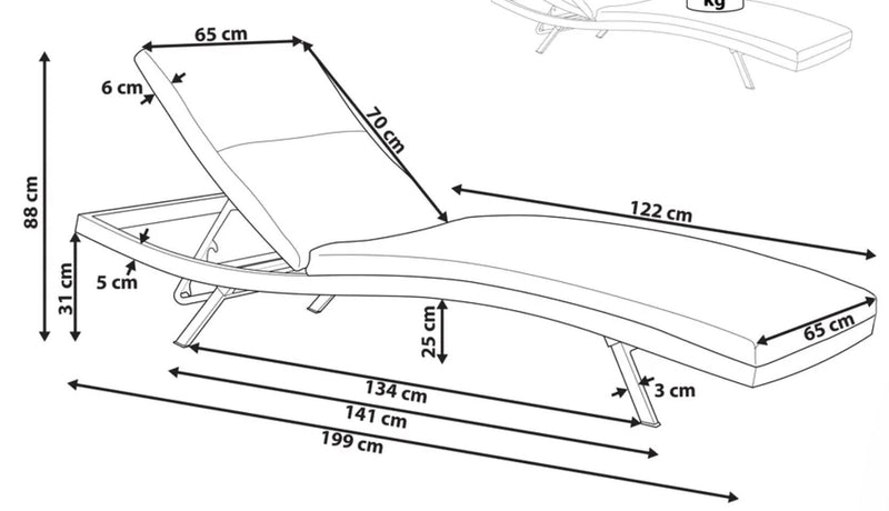 AMELIA Luxury Sun Lounger with Cushion : Reclining Metal Light Beige