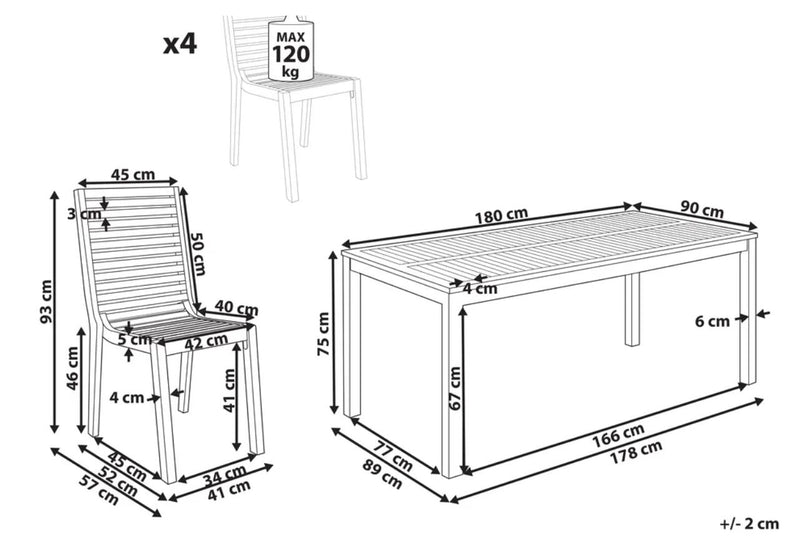 OMBRIANO Garden Dining Set 4 Seater Certified Acacia Wood Light Brown