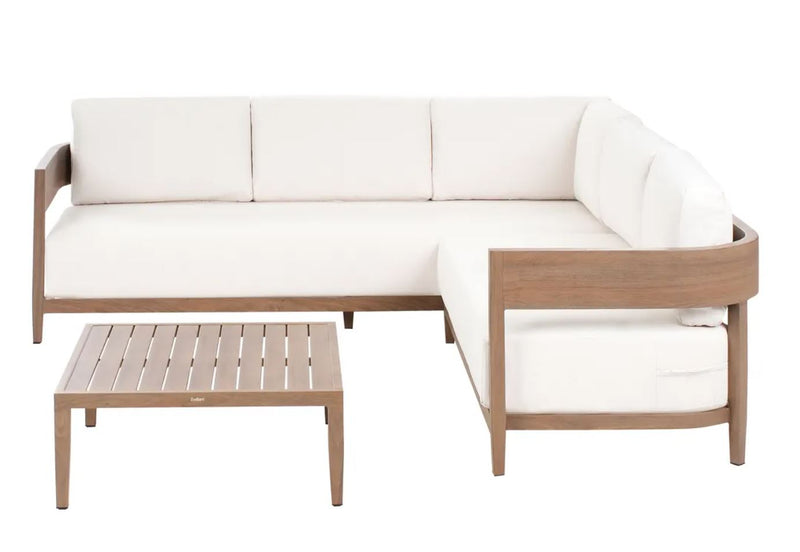 SAMPIERI Garden Corner Sofa with Table 5 Seater : Left Hand Metal Wood Effect