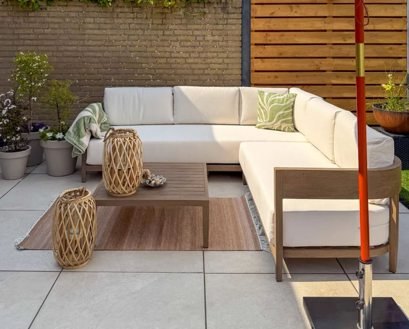 SAMPIERI Garden Corner Sofa with Table 5 Seater : Left Hand Metal Wood Effect