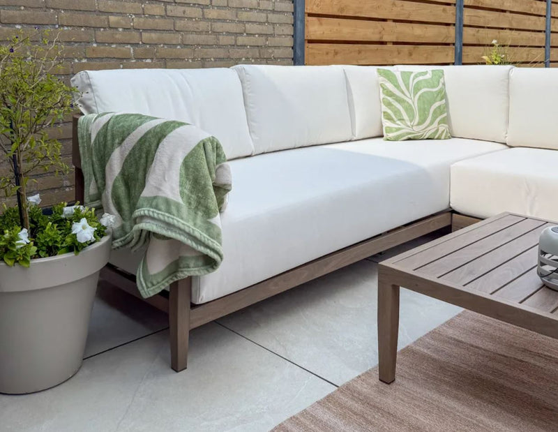 SAMPIERI Garden Corner Sofa with Table 5 Seater : Left Hand Metal Wood Effect