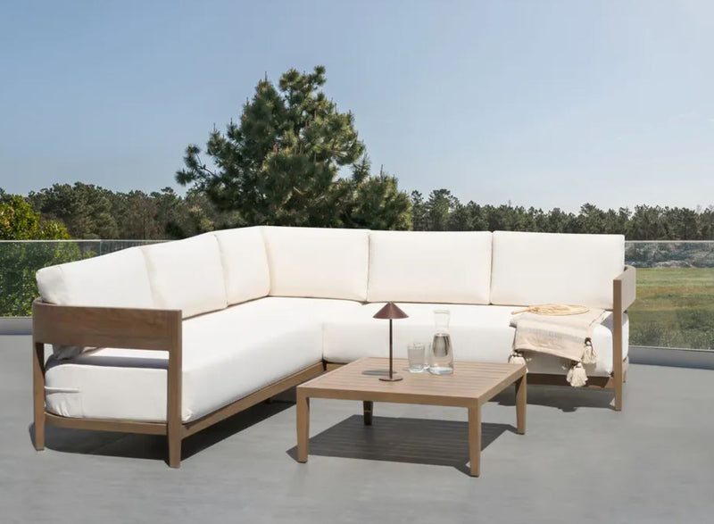 SAMPIERI Garden Corner Sofa with Table 5 Seater : Left Hand Metal Wood Effect