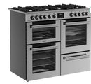 Belling 39 Inch Double Oven Dual Fuel Range Cooker - Stainless Steel - 7 Gas Burners