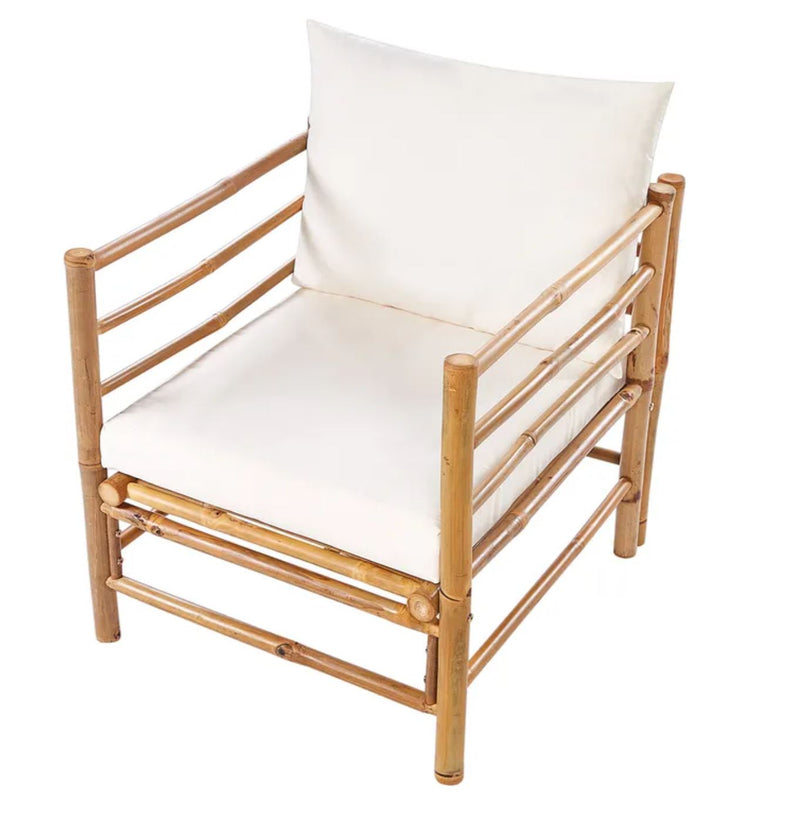CERRETO Garden Lounge Set with Table 5 Seater : Bamboo Wood Off-White