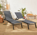 Alice's Garden Set of 6 ELSA sun loungers in grey aluminium and beige-brown grey textilene adjustable loungers with wheels