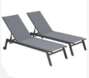 Alice's Garden Set of 6 ELSA sun loungers in grey aluminium and beige-brown grey textilene adjustable loungers with wheels