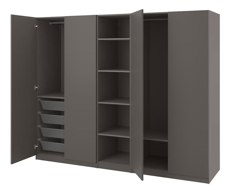 PAX / FORSAND Wardrobe, dark grey/dark grey, 250x60x201 cm