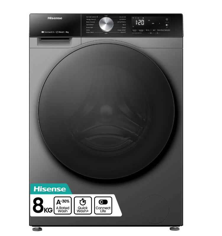 Hisense 3S Series WF3S8043BT3 8kg WiFi Connected Washing Machine with 1400 rpm - Titanium