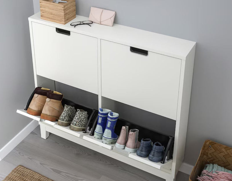 STÄLL Shoe cabinet with 4 compartments, white, 96x17x90 cm