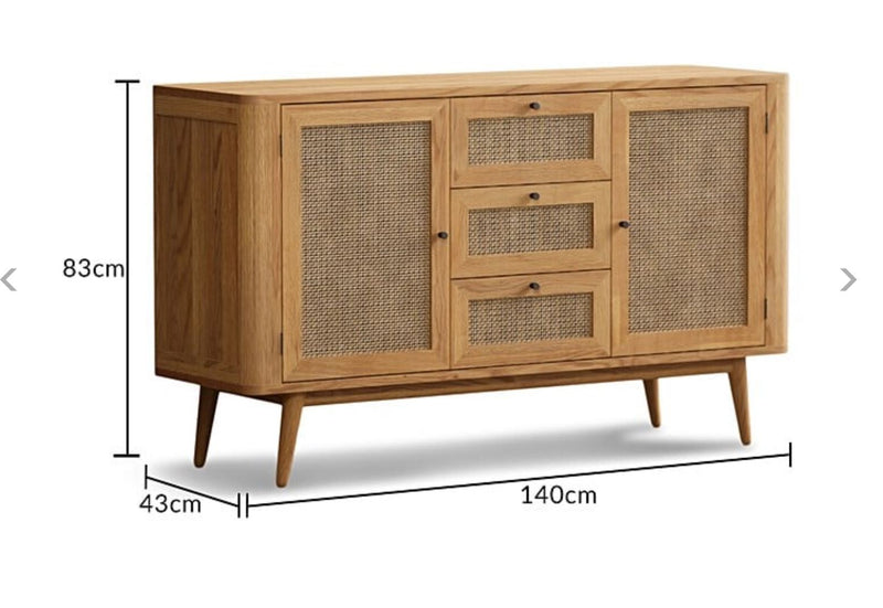 Oak Rattan Large Sideboard