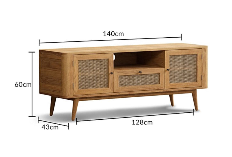 Oak Rattan TV Cabinet