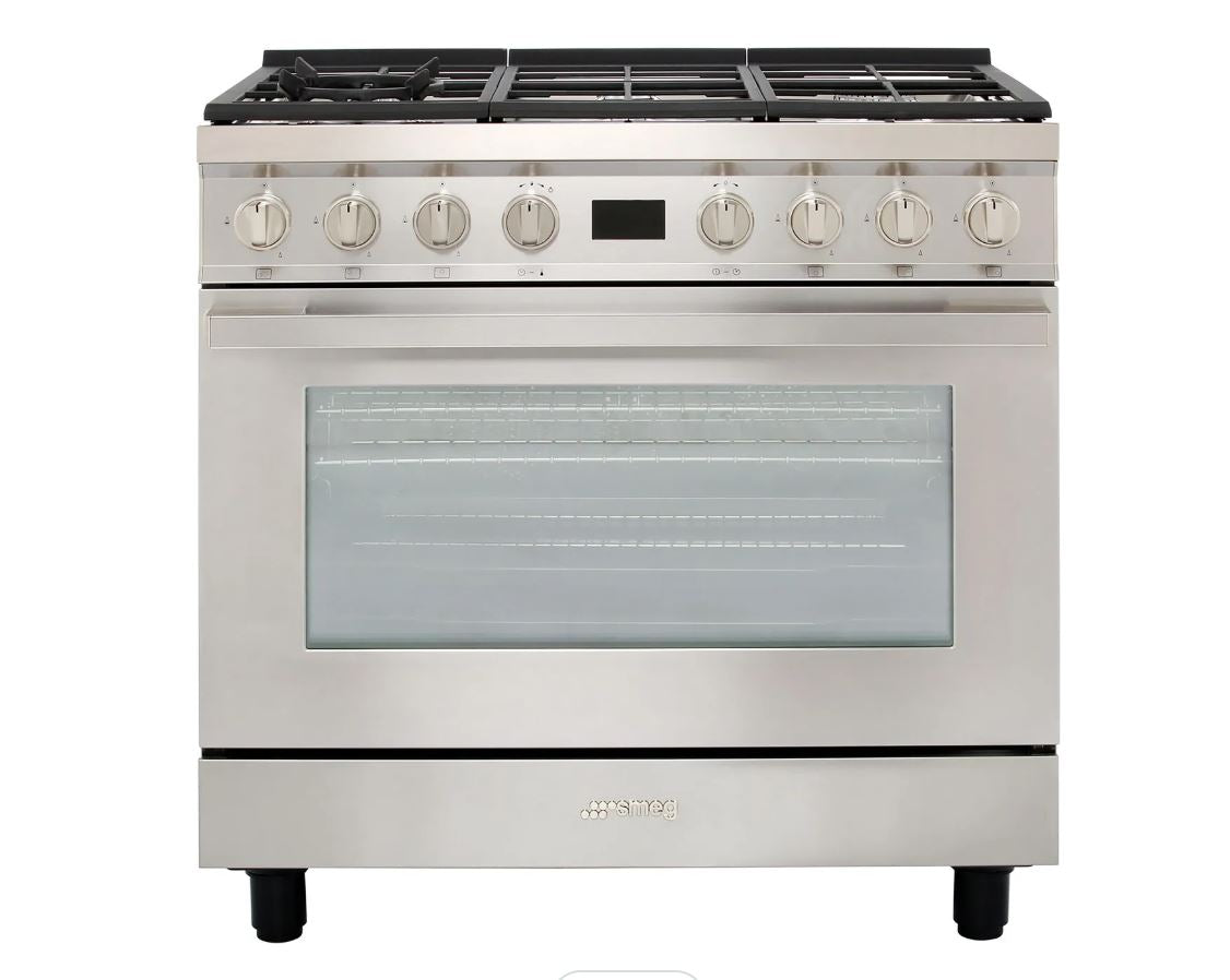 Smeg Portofino CPF9GPX 90cm wide Dual Fuel Range Cooker with Gas Hob a