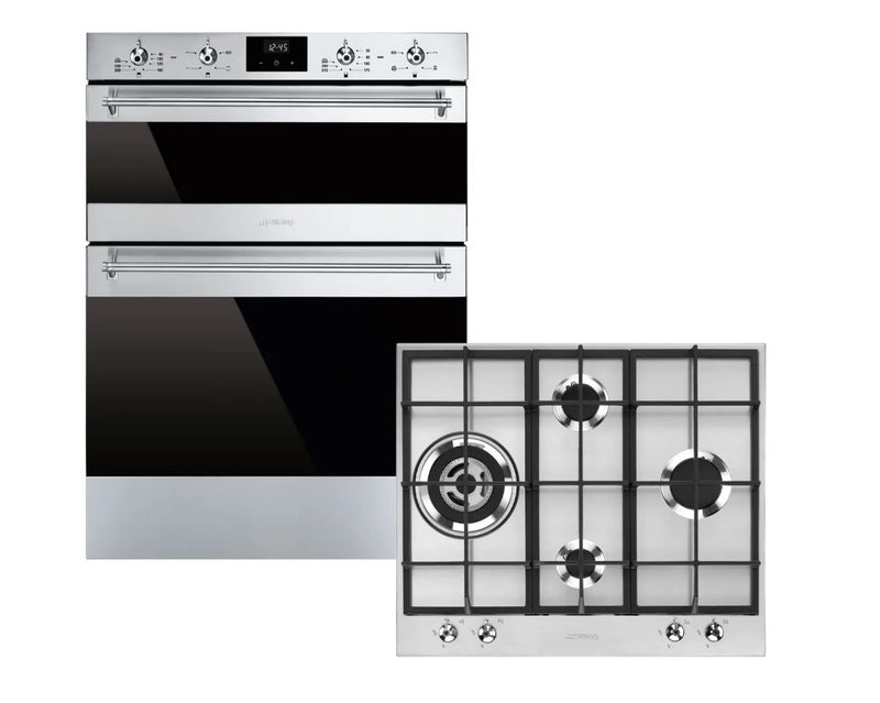 Smeg Classic AODUSF6300G Built In Electric Double Oven and Gas Hob Pack - Stainless Steel