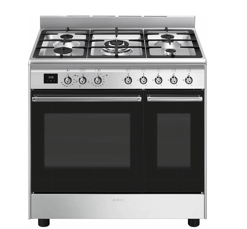 Smeg Concert CX92GM 90cm wide Dual Fuel Range Cooker with Gas Hob - Stainless Steel