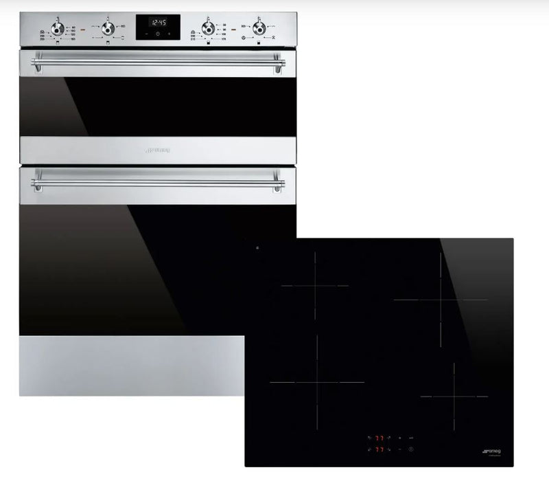 Smeg Classic AODUSF6300I Built Under Electric Double Oven and Ceramic Hob Pack - Stainless Steel