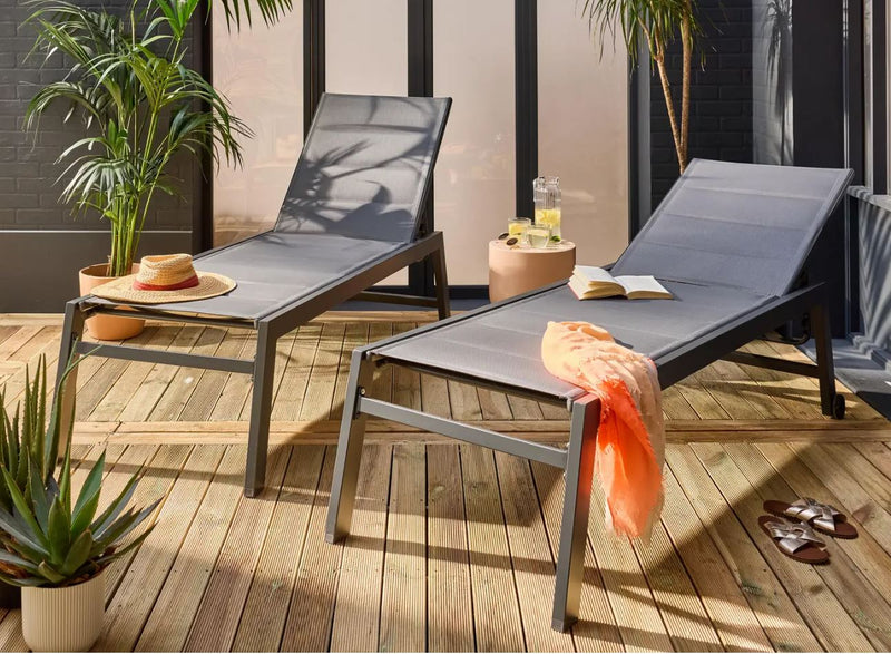 Solis Aluminium Sun Loungers : Grey Pair of 2