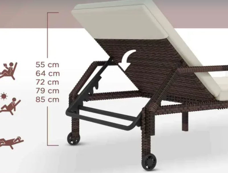 Outsunny Rattan Sun Lounger w/ Adjust Backrest - Cream