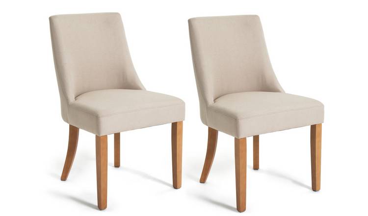 Habitat Alec Pair of Fabric Dining Chair - Oatmeal