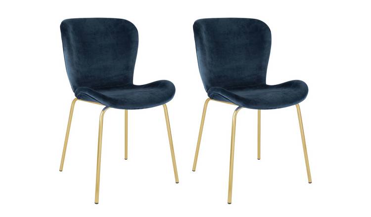 Habitat Etta Pair of Velvet Dining Chair - Blue