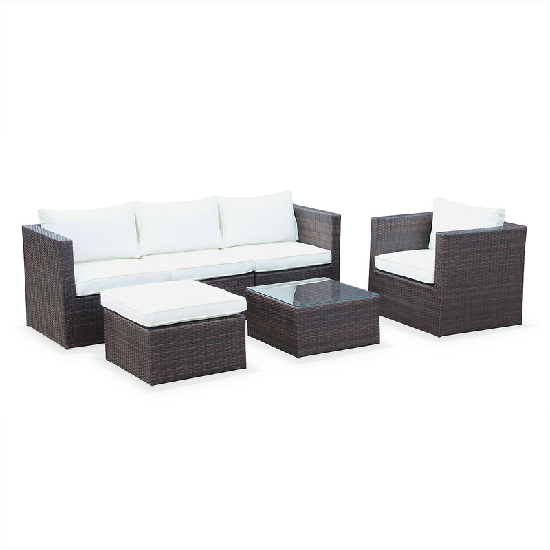 Alice's Garden Benito rattan and aluminium 5-seater garden sofa se chocolate / off white cushions