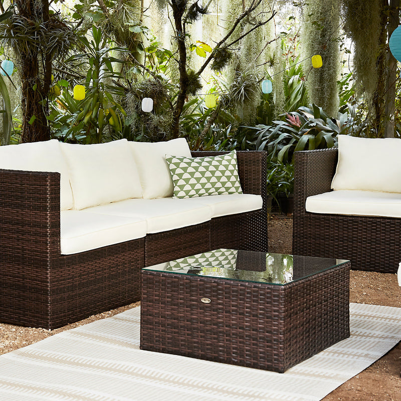 Alice's Garden Benito rattan and aluminium 5-seater garden sofa se chocolate / off white cushions