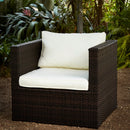 Alice's Garden Benito rattan and aluminium 5-seater garden sofa se chocolate / off white cushions