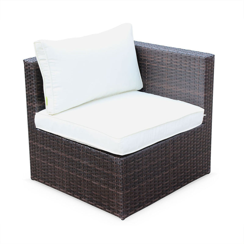 Alice's Garden Benito rattan and aluminium 5-seater garden sofa se chocolate / off white cushions