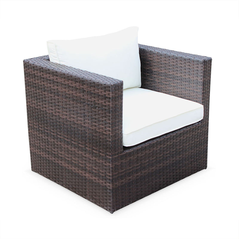 Alice's Garden Benito rattan and aluminium 5-seater garden sofa se chocolate / off white cushions