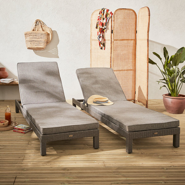 Alice's Garden Pisa: Set of 2 rattan sun loungers grey / charcoal grey