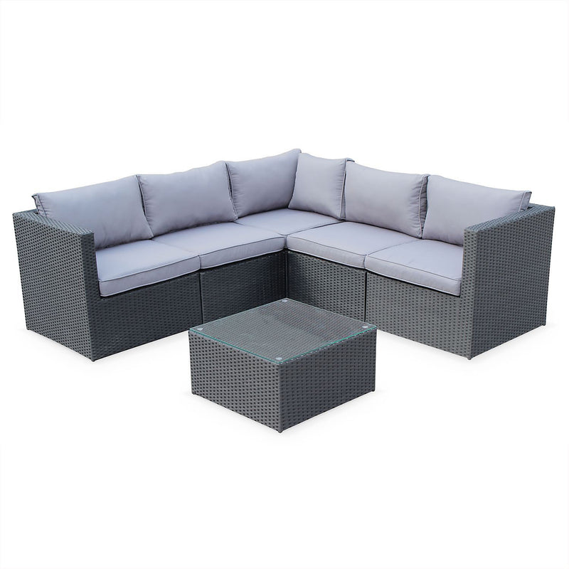 Alice's Garden Siena 5 seater rattan garden sofa set aluminium frame black / grey