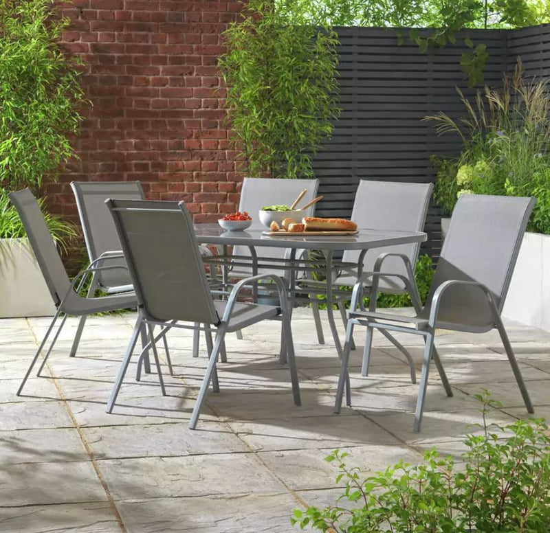 Home Sicily 6 Seater Metal Patio Set - Grey