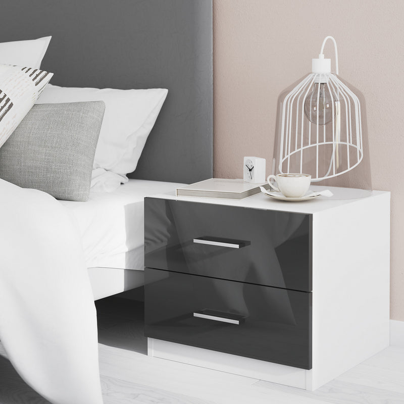 Atomia Freestanding Gloss anthracite & white 2 Drawer Bedside table (H)429mm (W)500mm (D)466mm