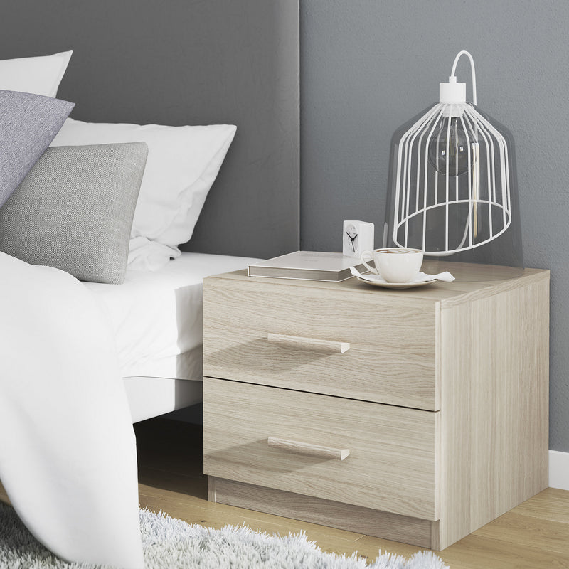 Atomia Freestanding Matt brown oak effect 2 Drawer Bedside table (H)429mm (W)500mm (D)466mm