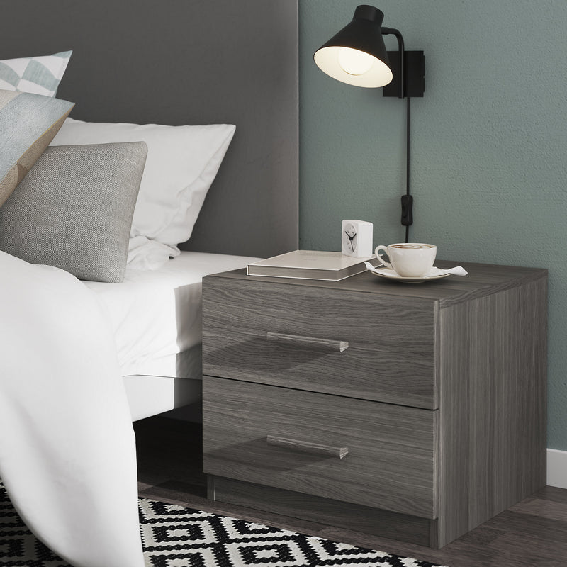 Atomia Freestanding Matt grey oak effect 2 Drawer Bedside table (H)429mm (W)500mm (D)466mm