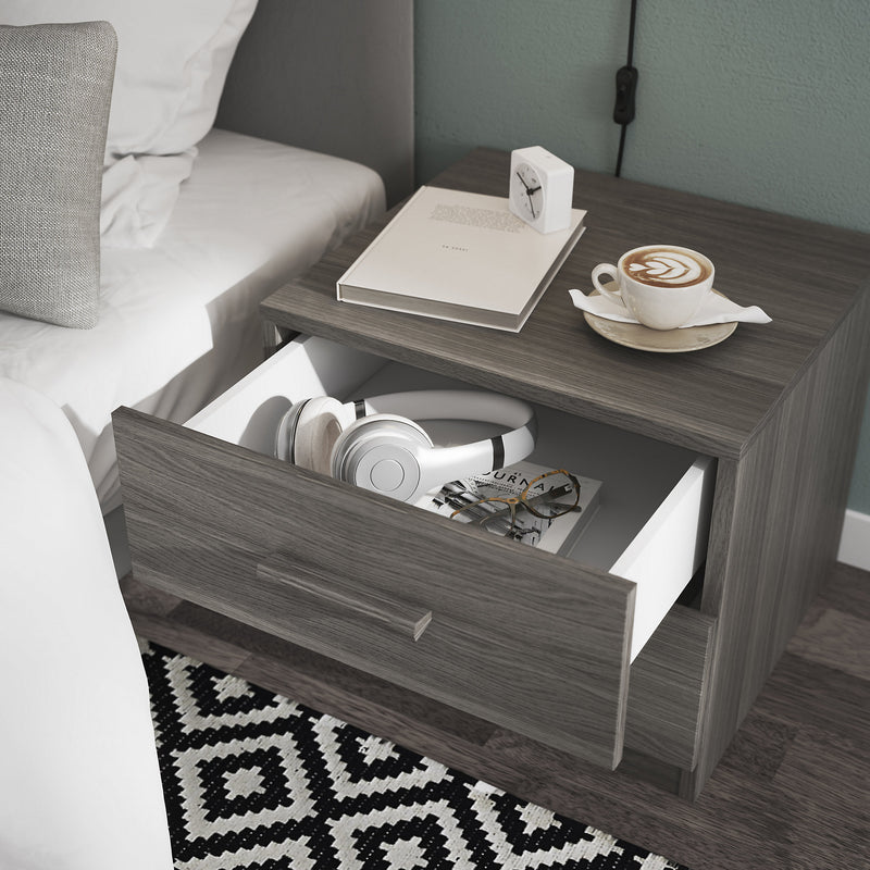 Atomia Freestanding Matt grey oak effect 2 Drawer Bedside table (H)429mm (W)500mm (D)466mm