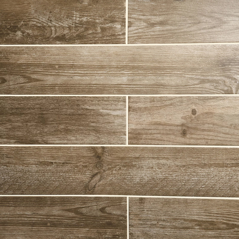 Cotage wood Light brown Matt Wood effect Porcelain Wall & floor Tile, Pack of 4, (L)1200mm (W)200mm