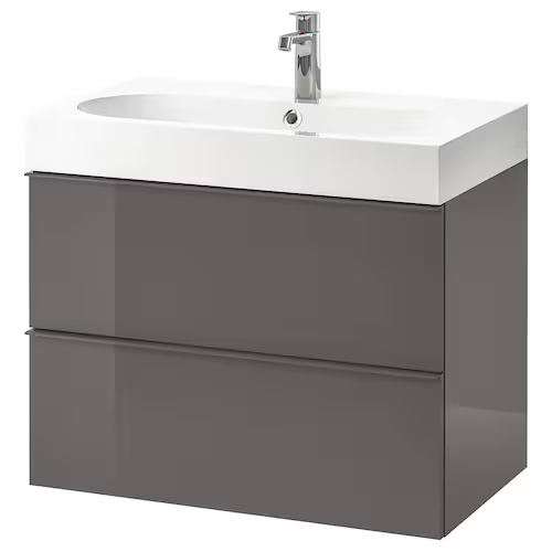 Wash-stand with 2 drawers, high-gloss grey/Brogrund tap, 80x48x68 cm