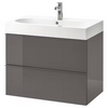 Wash-stand with 2 drawers, brown stained ash effect/Dalskär tap, 103x49x64 cm