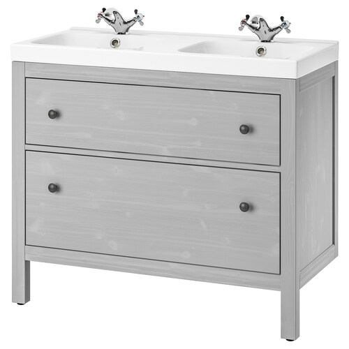 Wash-stand with 2 drawers, grey/Runskär tap, 103x49x89 cm