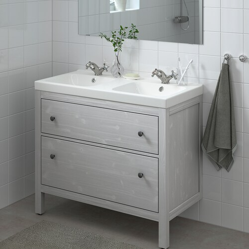 Wash-stand with 2 drawers, grey/Runskär tap, 103x49x89 cm