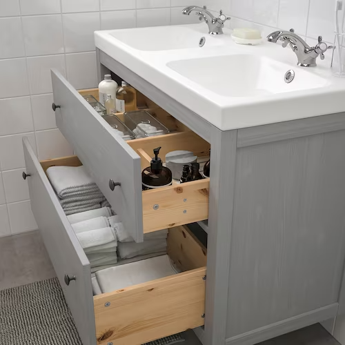 Wash-stand with 2 drawers, grey/Runskär tap, 103x49x89 cm