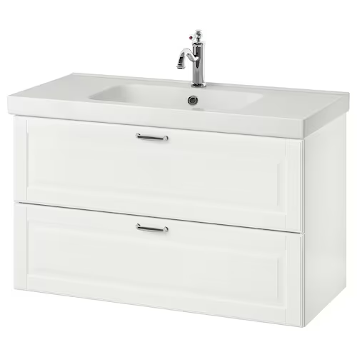 Wash-stand with 2 drawers, Kasjön white/Hamnskär tap, 103x49x64 cm