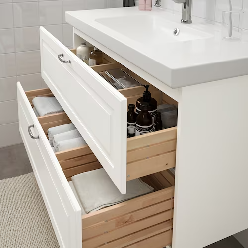 Wash-stand with 2 drawers, Kasjön white/Hamnskär tap, 103x49x64 cm